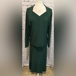 Simonton Says 2 Piece Green Long Sleeve Skirt Set Top Large Skirt Medium